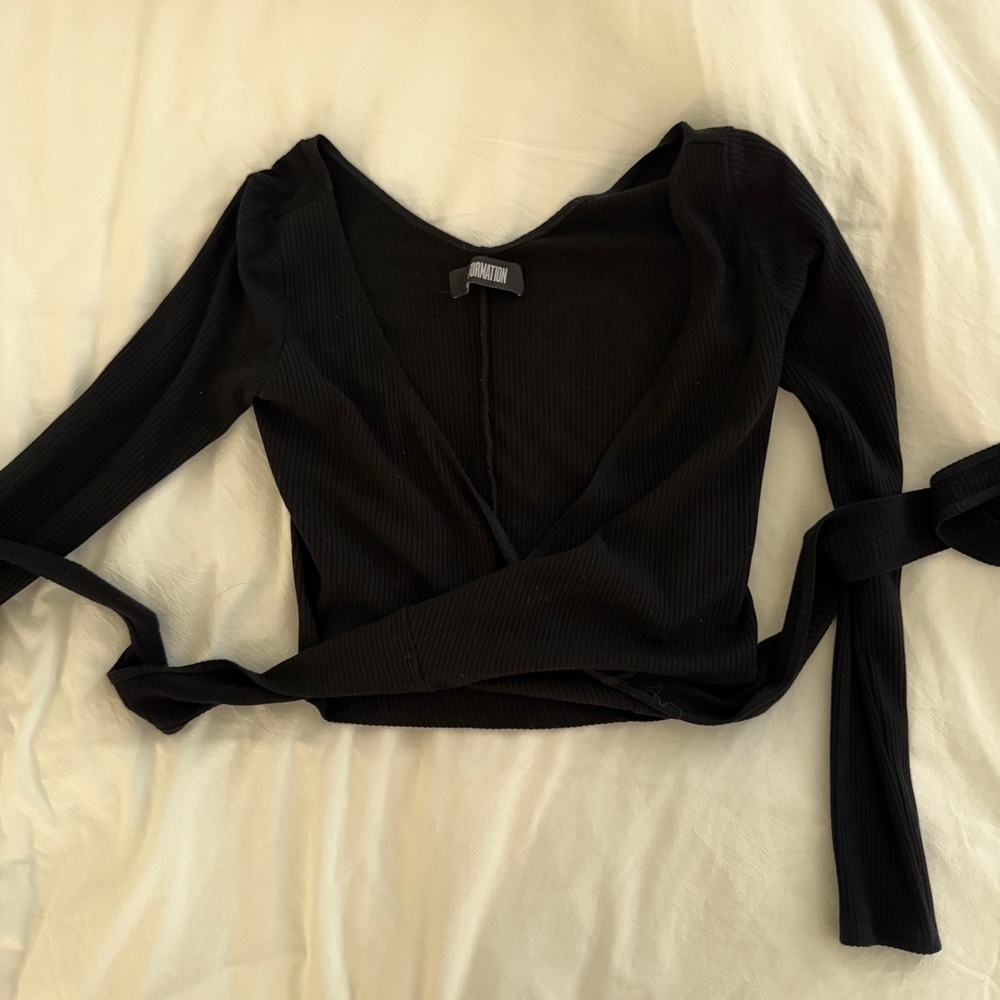 Reformation Black Petalo Wrap Top Size Small